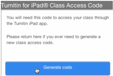 Turnitin for iPad Class Access Code pop-up window.